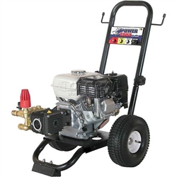BE Pressure B2765HC 2700 PSI 3.0 GPM cold water gas pressure washer with Honda GX200 196cc engine and Comet triplex pump on a B-Frame.