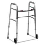 DMI&reg; Two-Button Release Folding Walker with Wheels, Silver/Gray, Aluminum, 32-38"H # BGH80210450600