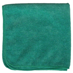 Premium green microfiber cleaning cloths, 320 GSM, 16x16 inches, pack of 12