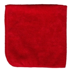 Pack of 12 red premium 320 GSM microfiber cleaning cloths, 16x16 inches, for streak-free cleaning