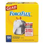 Glad&reg; ForceFlex Tall Kitchen Drawstring Bags, 13 gal, .90mil, 24x25 1/8 White 100/Bx # CLO70427