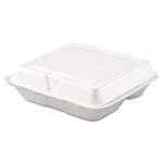 Dart&reg; Carryout Food Container, Foam, 3-Comp, White, 8 x 7 1/2 x 2 3/10, 200/Carton # DCC80HT3R
