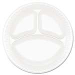 Dart&reg; Concorde Foam Plate, 3-Comp, 9" dia, White, 125/Pack, 4 Packs/Carton # DCC9CPWCR