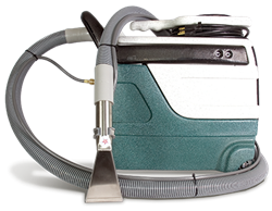 Esteam E300 Pro 3-gallon portable carpet extractor spotter with 55 PSI pump, wheels, pull-out handle, and 96-inch hose with clear-view hand tool