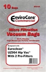 Euroclean UZ964 HipVac Replacement Vacuum Bags, 10PK with 2 Pre-Filters, Envirocare