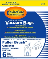Enviro Care Micro Filtration Vacuum Paper Bags for FBPT2, FB-SSCAN, FB-PTCAN, 6PK, W/1 FILTER, 848