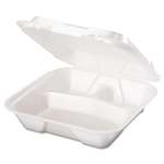 Genpak&reg; Snap It Foam Container, 3-Comp, 9 1/4 x 9 1/4 x 3, White, 100/Bag, 2 Bags/Carton # GNPSN203