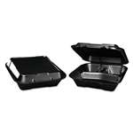 Genpak&reg; Snap-It Foam Hinged Container, 3-Compartment, 9-1/4x9-1/4x3, Black, 100/Bag # GNPSN203BK