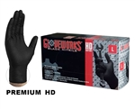 AMMEX GloveWorks, HD PF Black Nitrile Gloves with Diamond Textured Palm, 6 mil, Case of 1000, GWBN
