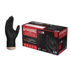 AMMEX GloveWorks, HD PF Black Nitrile Gloves with Diamond Textured Palm, 6 mil, Case of 1000, GWBN