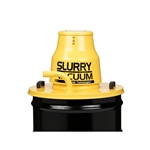 Dustless H0901 Slurry Vac Topper Kit mounted on a 55 gallon drum with 25 foot crush-resistant hose and squeegee wand attachment.