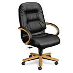 HON&reg; 2190 Pillow-Soft Wood Series Executive High-Back Chair, Harvest/Black Leather # HON2191CSR11