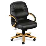 HON&reg; 2190 Pillow-Soft Wood Series Mid-Back Chair, Harvest/Black Leather # HON2192CSR11