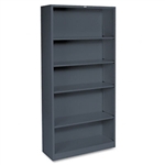HON Metal Bookcase, 5 Shelves, 34-1/2w x 12-5/8d x 71h,