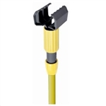 Jaw style clamp mop handle holding a headband wet mop for commercial floor cleaning