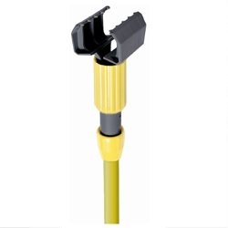 Jaw style clamp mop handle holding a headband wet mop for commercial floor cleaning