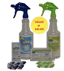Glass Cleaner and Disinfectant Kit, Makes 12 Quarts (Bottles Included)