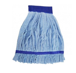 Medium blue microfiber tube mop head with looped ends and 5-inch mesh scrub zone