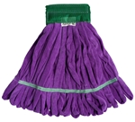 Purple medium 14 oz microfiber tube mop head with looped ends and 5 inch mesh scrubbing headband