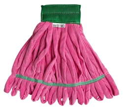 Red microfiber tube mop head medium 14 oz with looped banded ends for commercial wet mopping