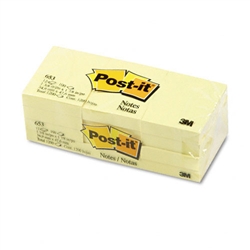 Post-it Original Notes, 1-1/2 x 2, Canary Yellow, 12 10