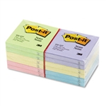 Post-it 3 x 3, Five Pastel Colors, 12 100-Sheet Pads/Pa