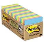 Post-it Recycled Notes, 3 x 3, Pastel, 24 75-Sheet Pads