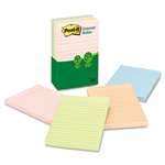 Post-it&reg; Greener Notes Recycled Notes, 4 x 6, Lined, Four Pastel Colors, 5 100-Sheet Pads/Pack # MMM660RPA