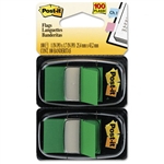 Post-it Standard Tape Flags in Dispenser, Green, 100 Fl