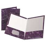 Oxford&reg; Marble Design Laminated High-Gloss Twin Pocket Folder, Purple, 25/box # OXF51626