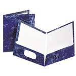 Oxford&reg; Marble Design Laminated High Gloss Twin Pocket Folder,Navy, 25/box # OXF51643