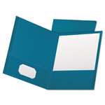 Oxford&reg; Linen Finish Twin Pocket Folders, Letter, Teal, 25/Box # OXF53442