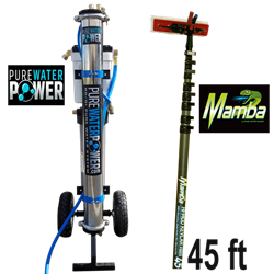 Pure Water Power 4-Stage RODI Cart & 45 ft Mamba Kevlar Hi-Mod CF Waterfed Pole Package, PWP-PD-4