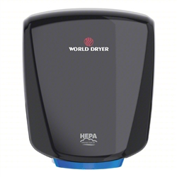 WORLD DRYER Hand Dryer: VERDEdri, Automatic, 12 sec Dry Time, Aluminum, Black, ADA Compliant, 69 dBA, Q-162A2