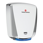 WORLD DRYER Hand Dryer: VERDEdri, Automatic, 16 sec Dry Time, Polished Stainless Steel, ADA Compliant, 69 dbA, Q-972A2