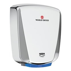 WORLD DRYER Hand Dryer: VERDEdri, Automatic, 16 sec Dry Time, Polished Stainless Steel, ADA Compliant, 69 dbA, Q-972A2