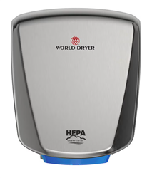 WORLD DRYER Hand Dryer: VERDEdri, Automatic, 12 sec Dry Time, Brushed Stainless Steel, ADA Compliant, Q-973A2