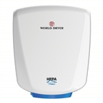 WORLD DRYER Hand Dryer: VERDEdri, Automatic, 12 sec Dry Time, Aluminum, White, ADA Compliant, 69 dBA, Q-974A2