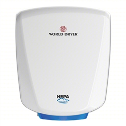 WORLD DRYER Hand Dryer: VERDEdri, Automatic, 12 sec Dry Time, Aluminum, White, ADA Compliant, 69 dBA, Q-974A2