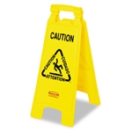 Rubbermaid Multilingual Caution Floor Sign, Plastic, 