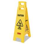 Rubbermaid&reg; Commercial Caution Wet Floor Floor Sign, 4-Sided, Plastic, 12 x 16 x 38, Yellow # RCP611477YEL