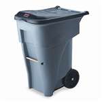 Rubbermaid&reg; Commercial Brute Rollout Heavy-Duty Waste Container, Square, Polyethylene, 65 gal, Gray # RCP9W21GY