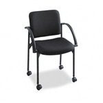 Safco Moto Stacking Chairs, Black Fabric Upholstery, 2/