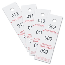 Safco&reg; Three-Part Coat Room Checks, Paper, 1 1/2 x 5, White, 500/Box # SAF4249NC