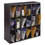 Safco&reg; Wood Mail Sorter with Adjustable Dividers, Stackable, 18 Compartments, Black # SAF7765BL