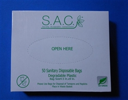 S.A.C. Box, Tampon and sanitary napkin disposal bags with pull off tape seal, 24 box case