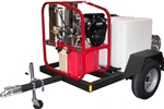 Hydro-Tek Hot2Go T185SKH 200 gallon single-axle pressure washer trailer with inlet and outlet hose reels