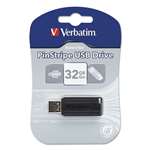 Verbatim&reg; PinStripe USB 2.0 Drive, 32GB, Black # VER49064