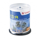 Verbatim CD-R Discs, 700MB/80min, 52x, Spindle, White, 