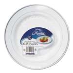 WNA Masterpiece Plastic Plates, 10.25 in, White w/Silver Accents, Round, 120/Carton # WNARSM101210WS